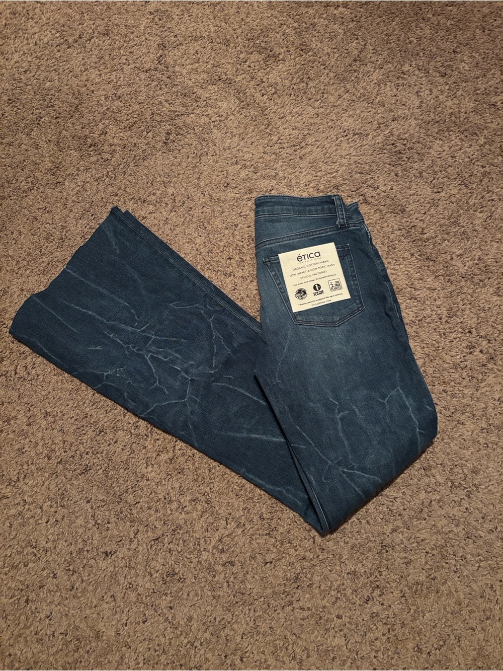 NWT Etica Dark Acid Wash Flare Jeans Raw Hem Long 27
